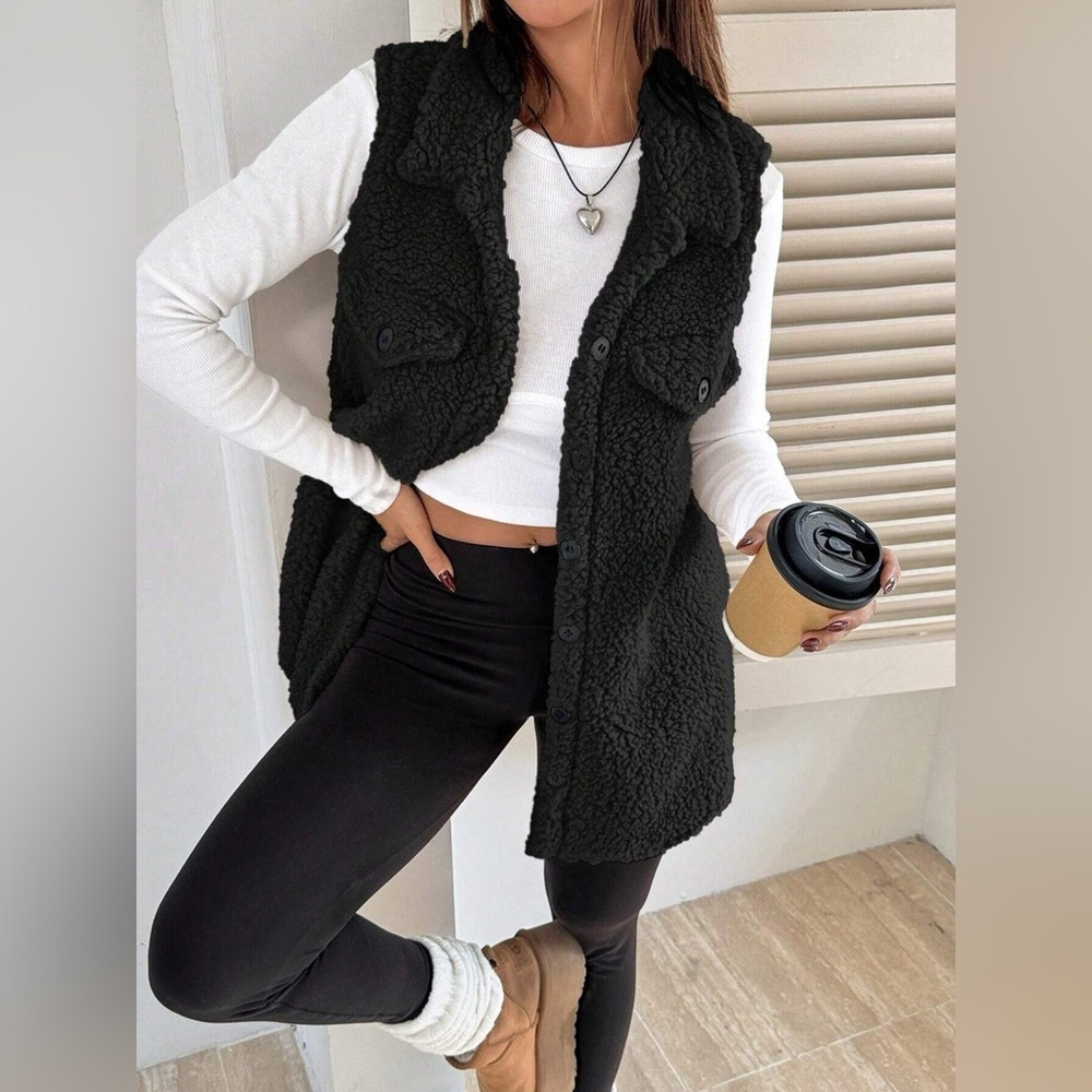 Button-Down Sherpa Fleece Vest Coat - Picture 13 of 15